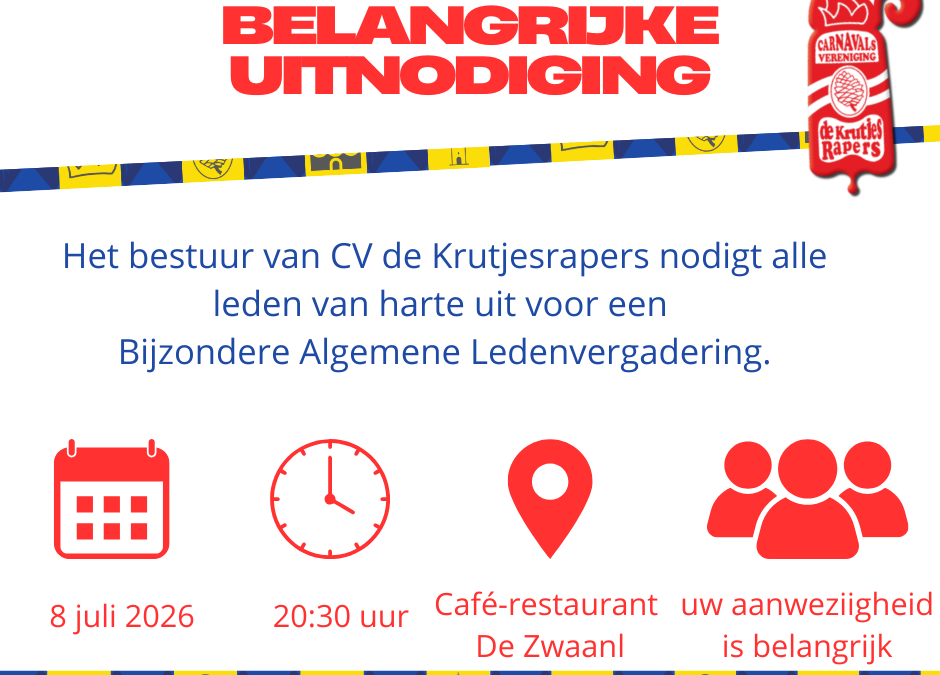 Belangrijke uitnodiging: Bijzondere Algemene Ledenvergadering